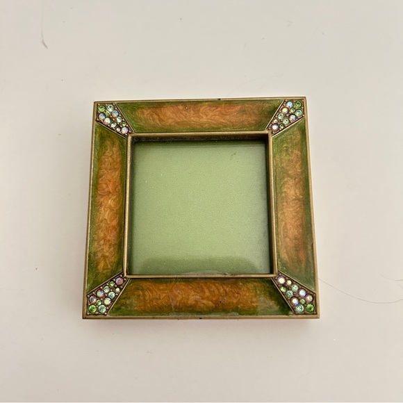 JAY STRONGWATER ENAMEL COPPER BRONZE CRYSTAL PAVE SQUARE GREEN MINI JEWEL FRAME